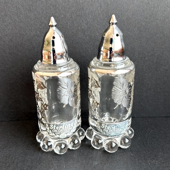 VTG Sterling Silver on Crystal Salt & Pepper Flanders Poppy Flowers 4”H - Picture 7 of 7